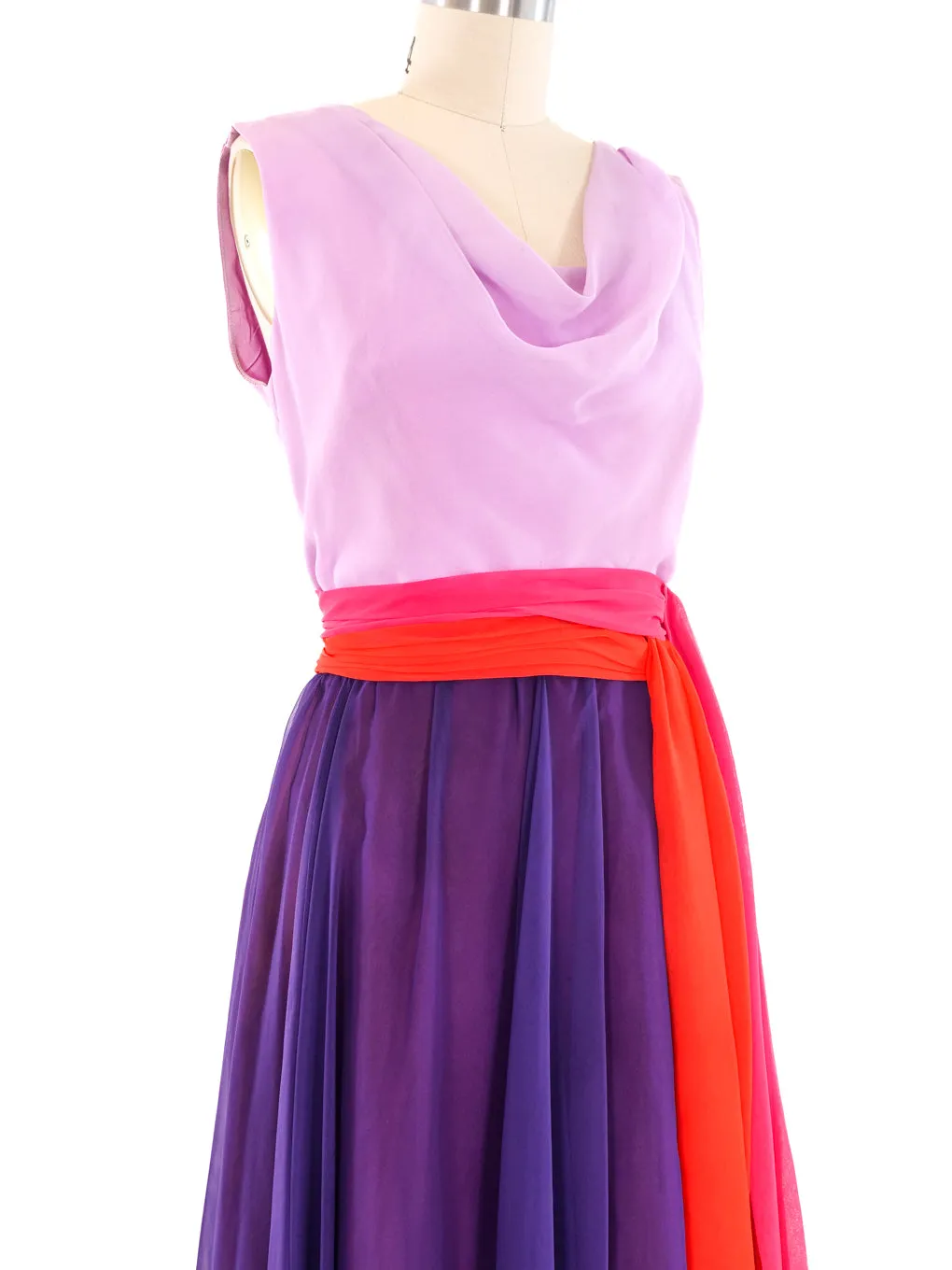 1960's Colorblock Chiffon Gown