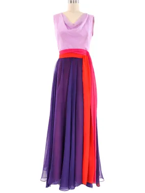 1960's Colorblock Chiffon Gown