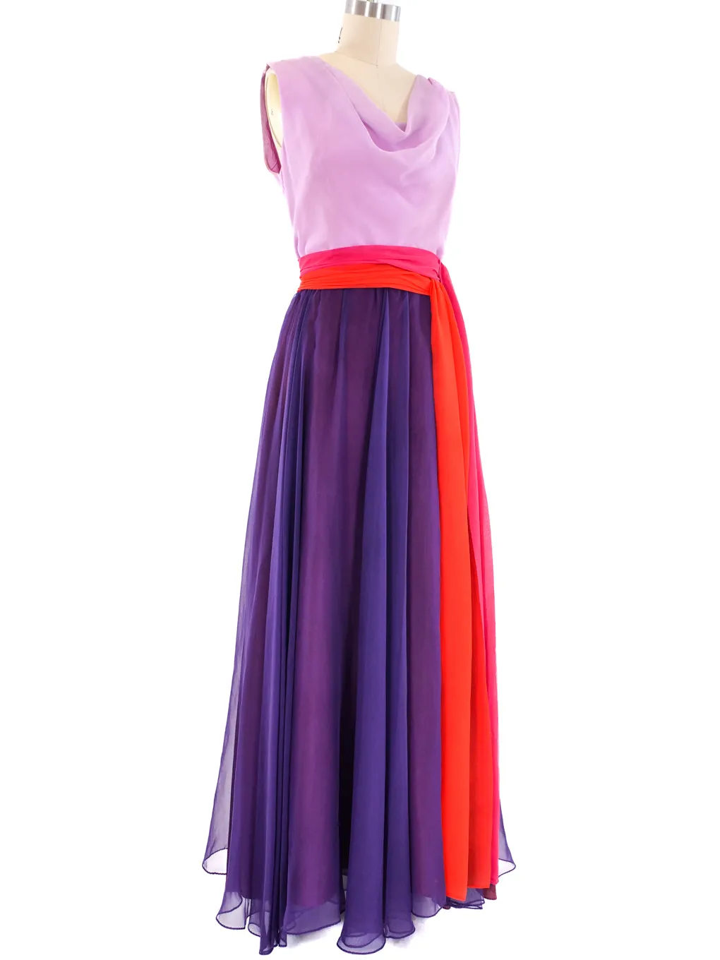 1960's Colorblock Chiffon Gown