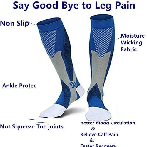 3 Pairs Medical&Althetic Compression Socks for Men, 20-30 mmHg Nursing Performance Socks for Edema, Diabetic, Varicose Veins,Shin Splints,Running Marathon (Blue Black White)