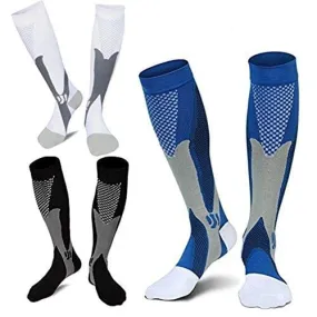 3 Pairs Medical&Althetic Compression Socks for Men, 20-30 mmHg Nursing Performance Socks for Edema, Diabetic, Varicose Veins,Shin Splints,Running Marathon (Blue Black White)