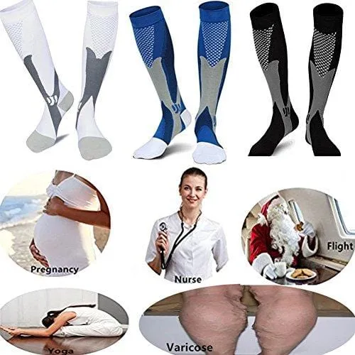 3 Pairs Medical&Althetic Compression Socks for Men, 20-30 mmHg Nursing Performance Socks for Edema, Diabetic, Varicose Veins,Shin Splints,Running Marathon (Blue Black White)