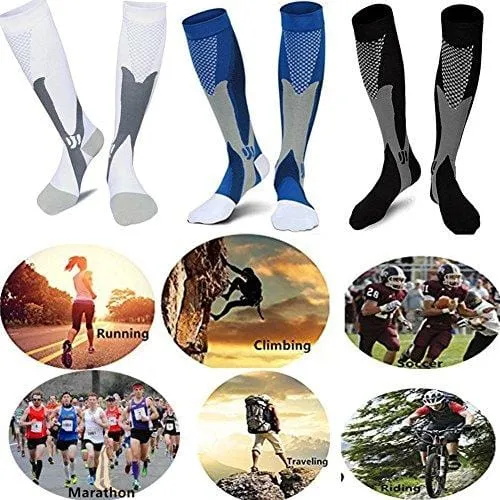 3 Pairs Medical&Althetic Compression Socks for Men, 20-30 mmHg Nursing Performance Socks for Edema, Diabetic, Varicose Veins,Shin Splints,Running Marathon (Blue Black White)