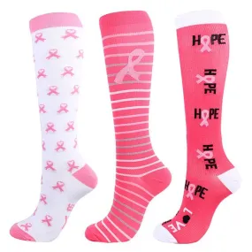 3 Pairs Pink Knots Knee-High Compression Socks for Women & Men