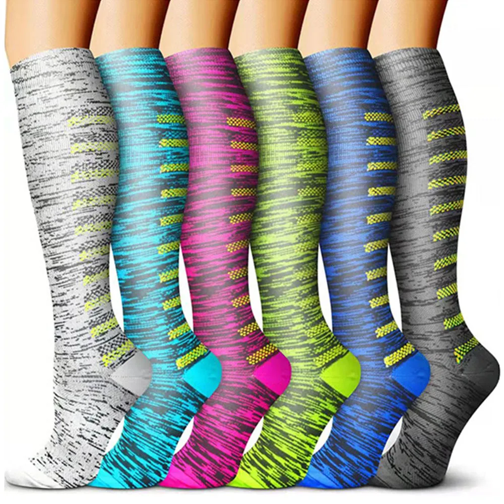 6 Pairs Set Compression Socks Knee High Nylon Stocking Leg Support Socks for Men and Women European size 34-39 -Style 4