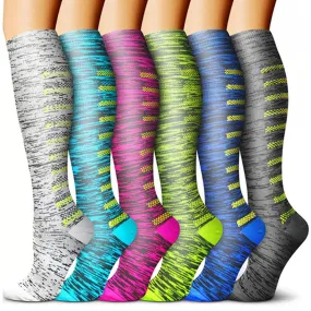 6 Pairs Set Compression Socks Knee High Nylon Stocking Leg Support Socks for Men and Women European size 34-39 -Style 4