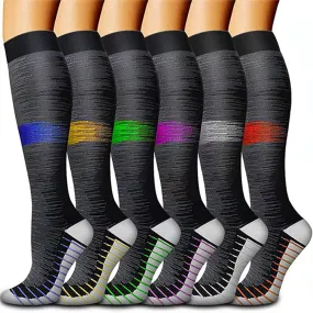 6 Pairs Set Compression Socks Knee High Nylon Stocking Leg Support Socks for Men and Women European size 40-46 -Style 1
