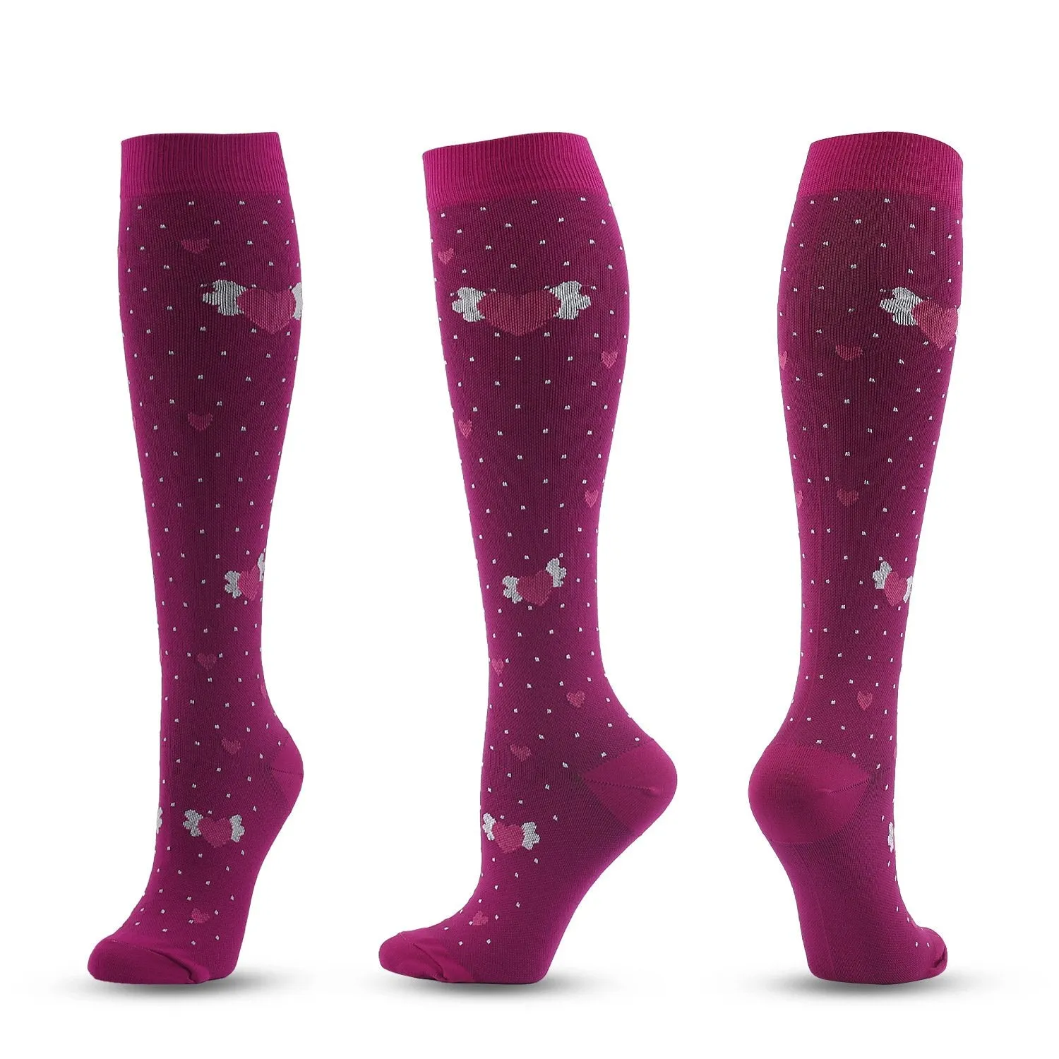 7 Pairs Knee-High Compression Socks Heart Pattern Sports Color Stockings