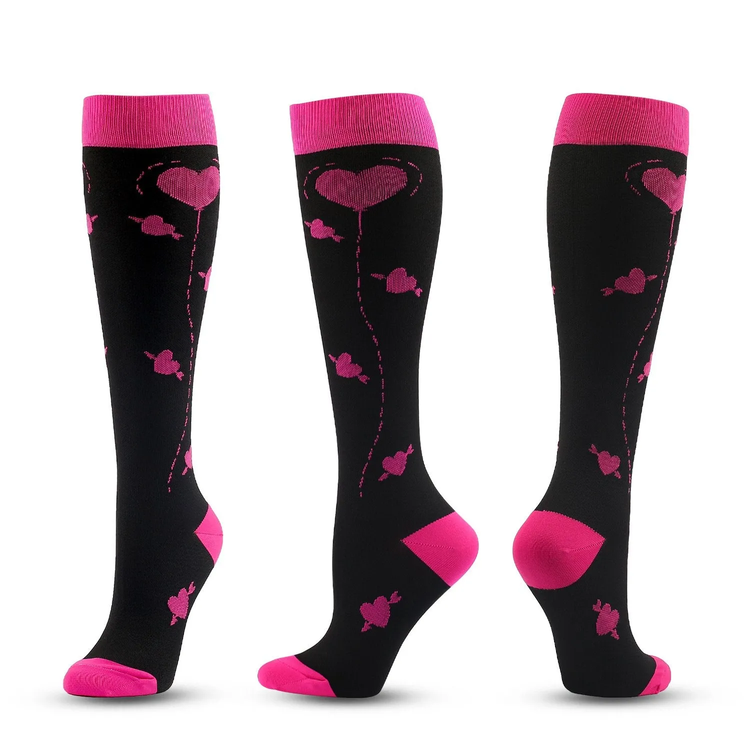 7 Pairs Knee-High Compression Socks Heart Pattern Sports Color Stockings