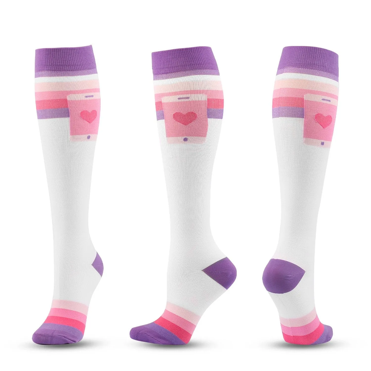 7 Pairs Knee-High Compression Socks Heart Pattern Sports Color Stockings