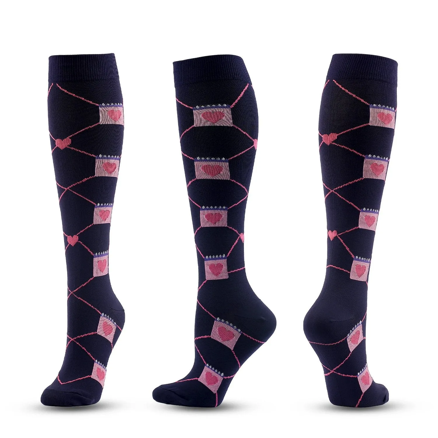 7 Pairs Knee-High Compression Socks Heart Pattern Sports Color Stockings