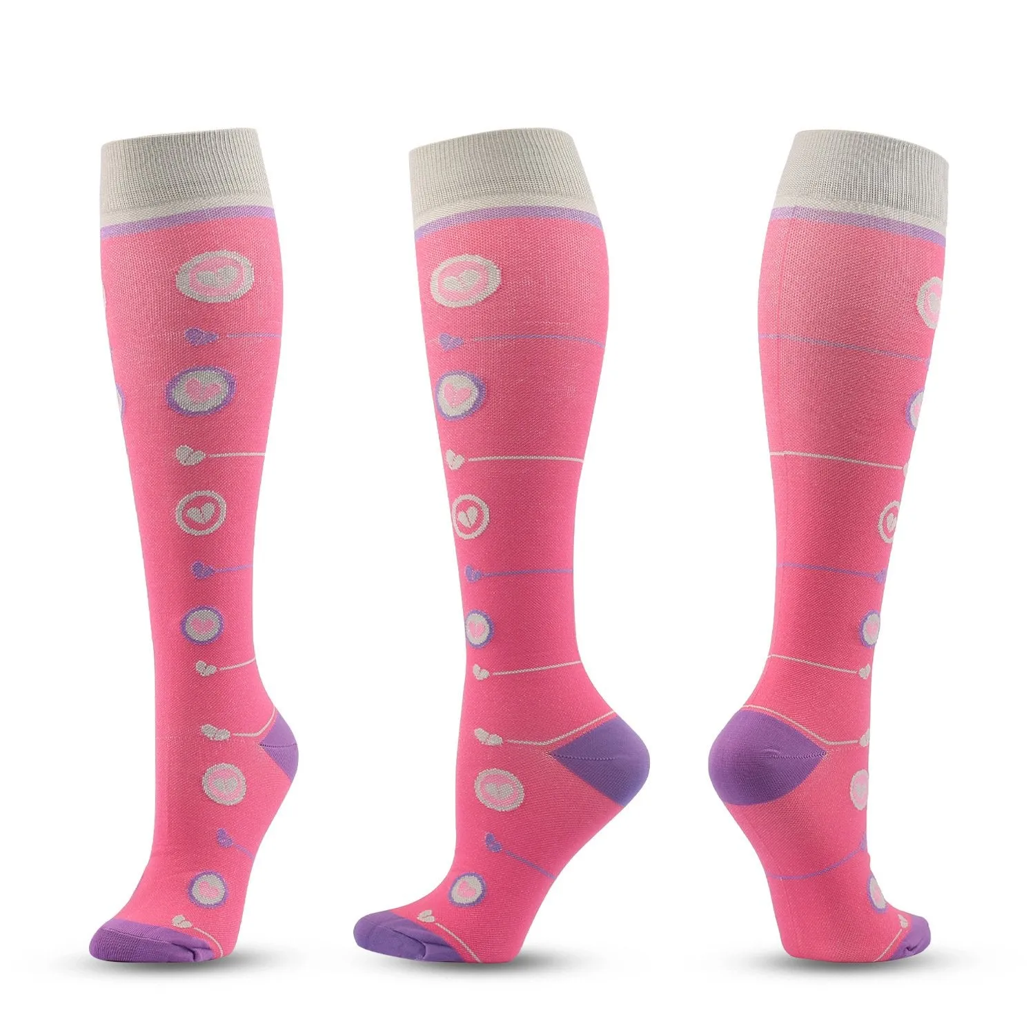 7 Pairs Knee-High Compression Socks Heart Pattern Sports Color Stockings
