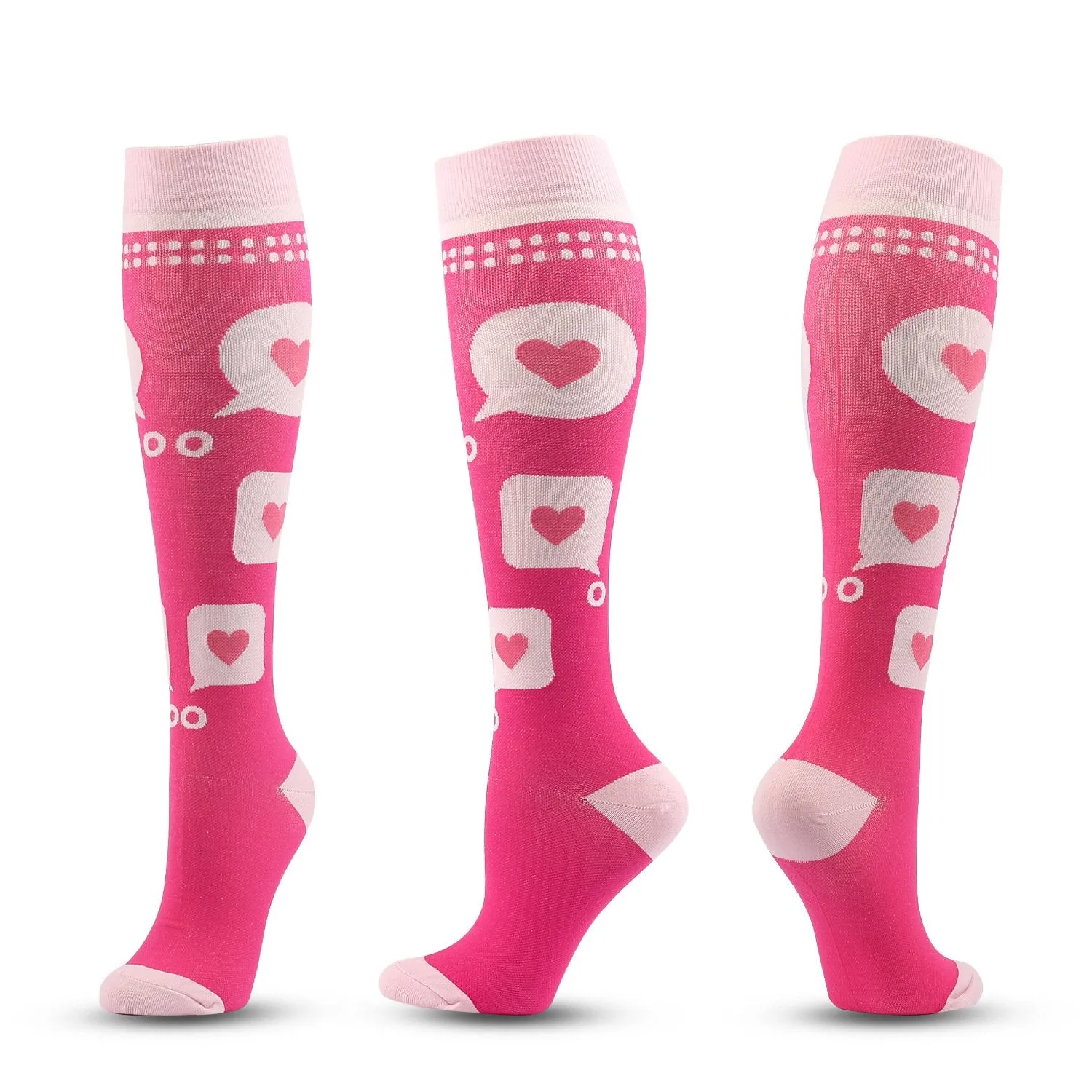 7 Pairs Knee-High Compression Socks Heart Pattern Sports Color Stockings