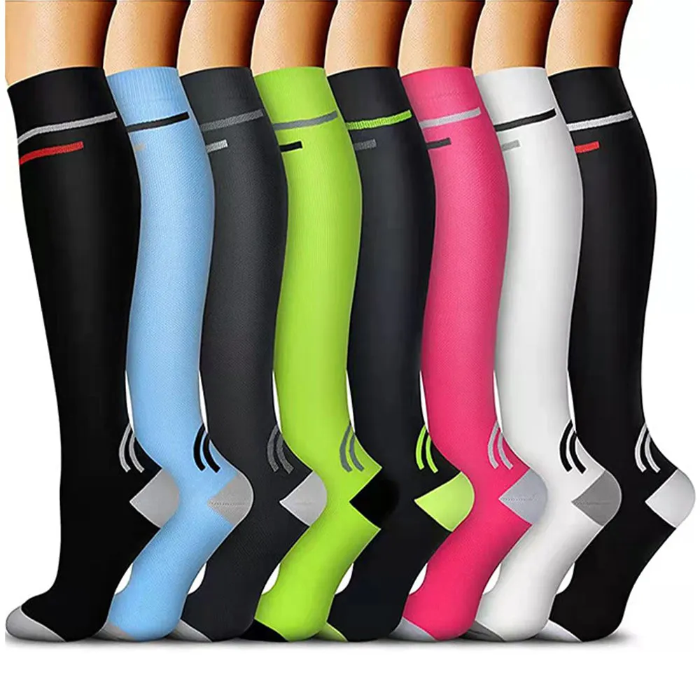 8 Pairs Set Compression Socks Knee High Nylon Stocking for Men and Women European size 40-46 -Style 2