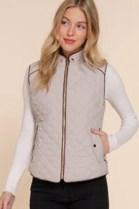 Active Basic Quilted Zip-up Vest in Taupe