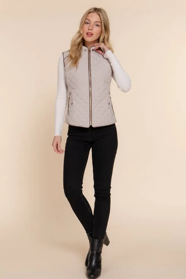 Active Basic Quilted Zip-up Vest in Taupe