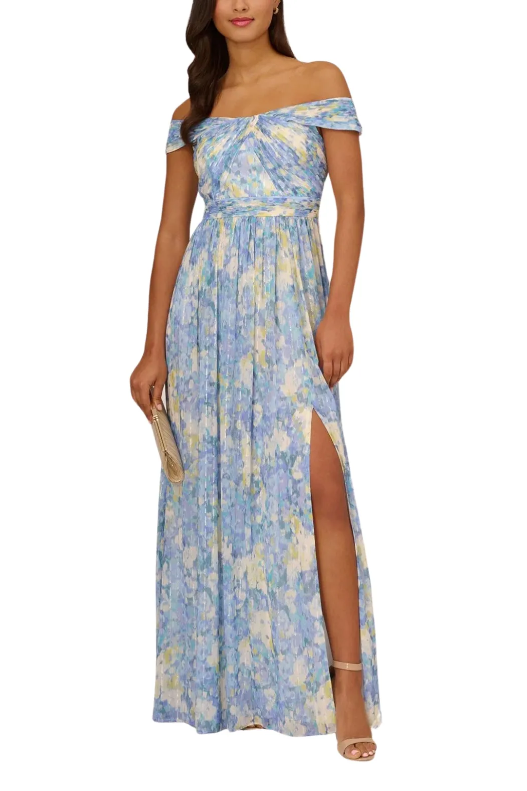 Adrianna Papell Off the Shoulder Chiffon Gown