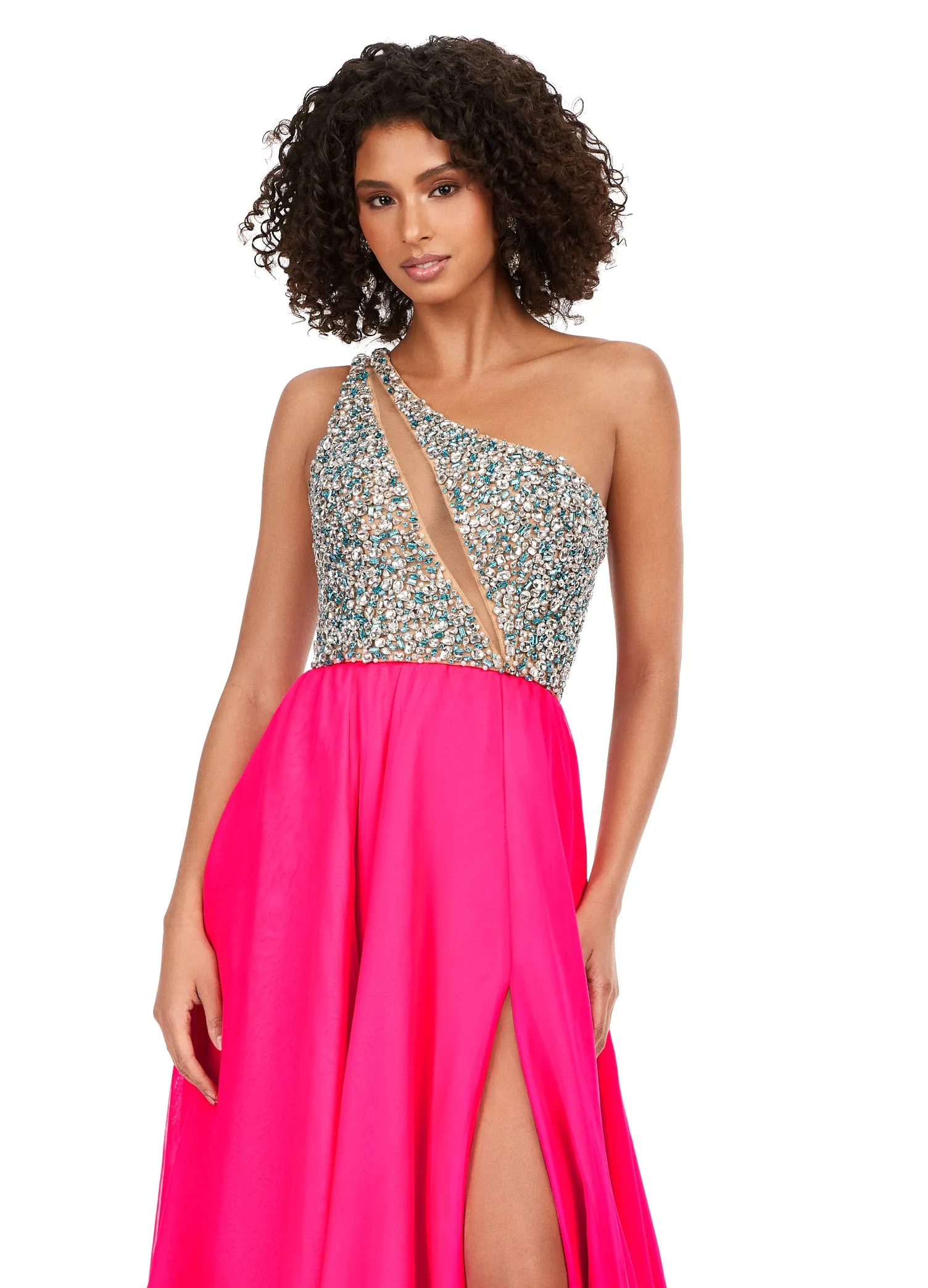 Ashley Lauren 11245 Chiffon Gown With Beaded Bustier A-Line Crystal Detail Prom Dress