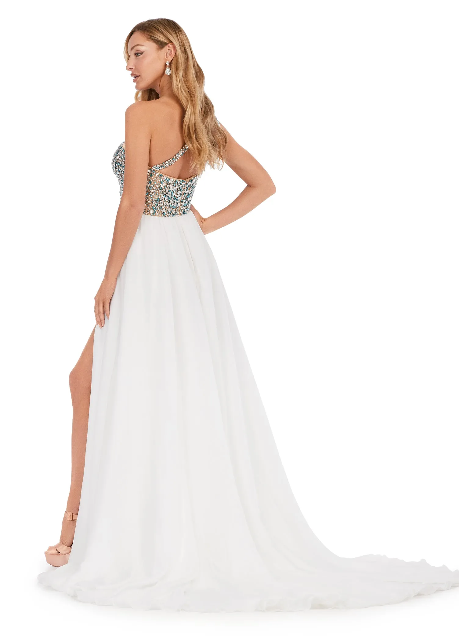 Ashley Lauren 11245 Chiffon Gown With Beaded Bustier A-Line Crystal Detail Prom Dress