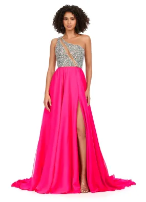 Ashley Lauren 11245 Chiffon Gown With Beaded Bustier A-Line Crystal Detail Prom Dress