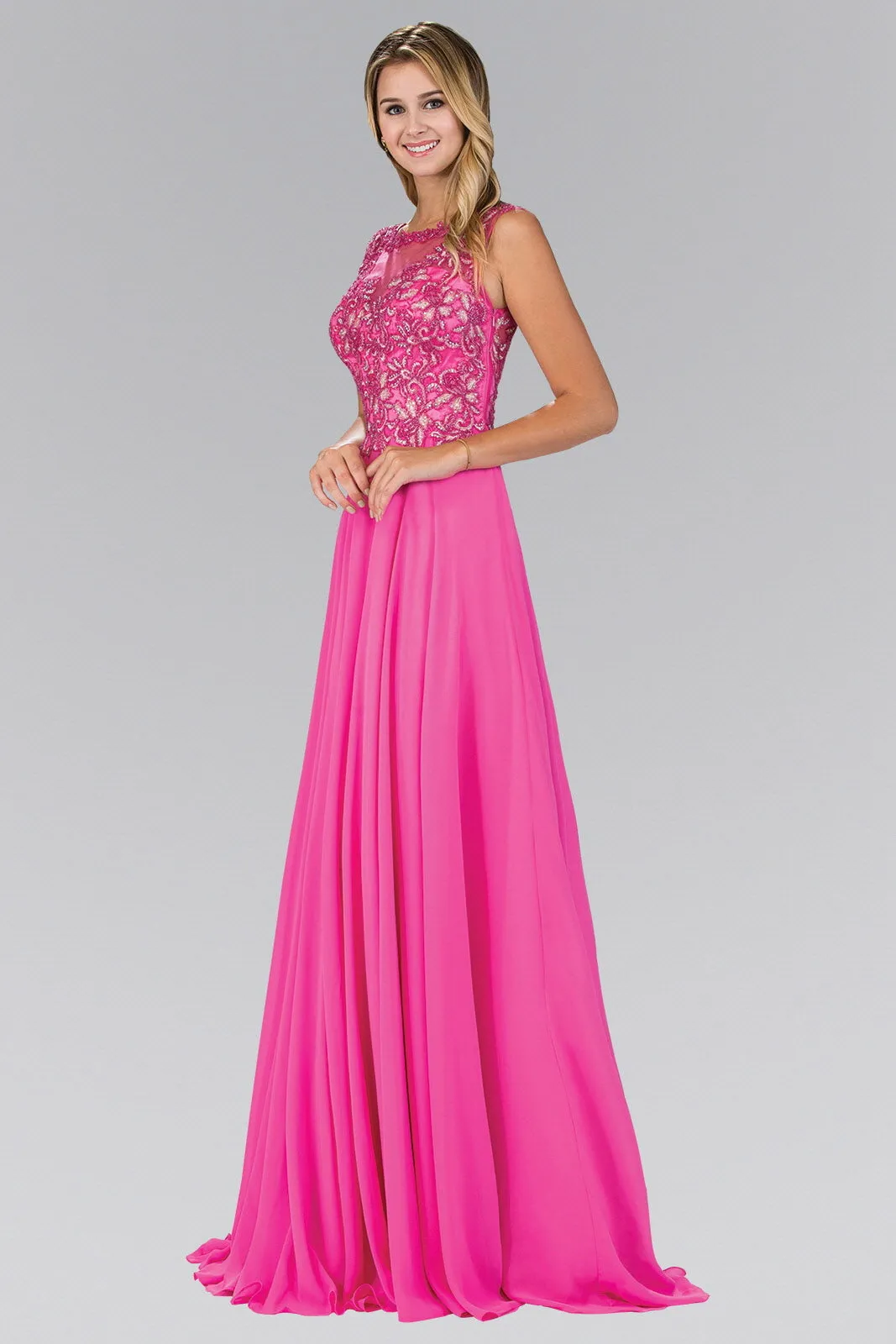Bead Embellished Chiffon Floor Length Dress GLGL1410