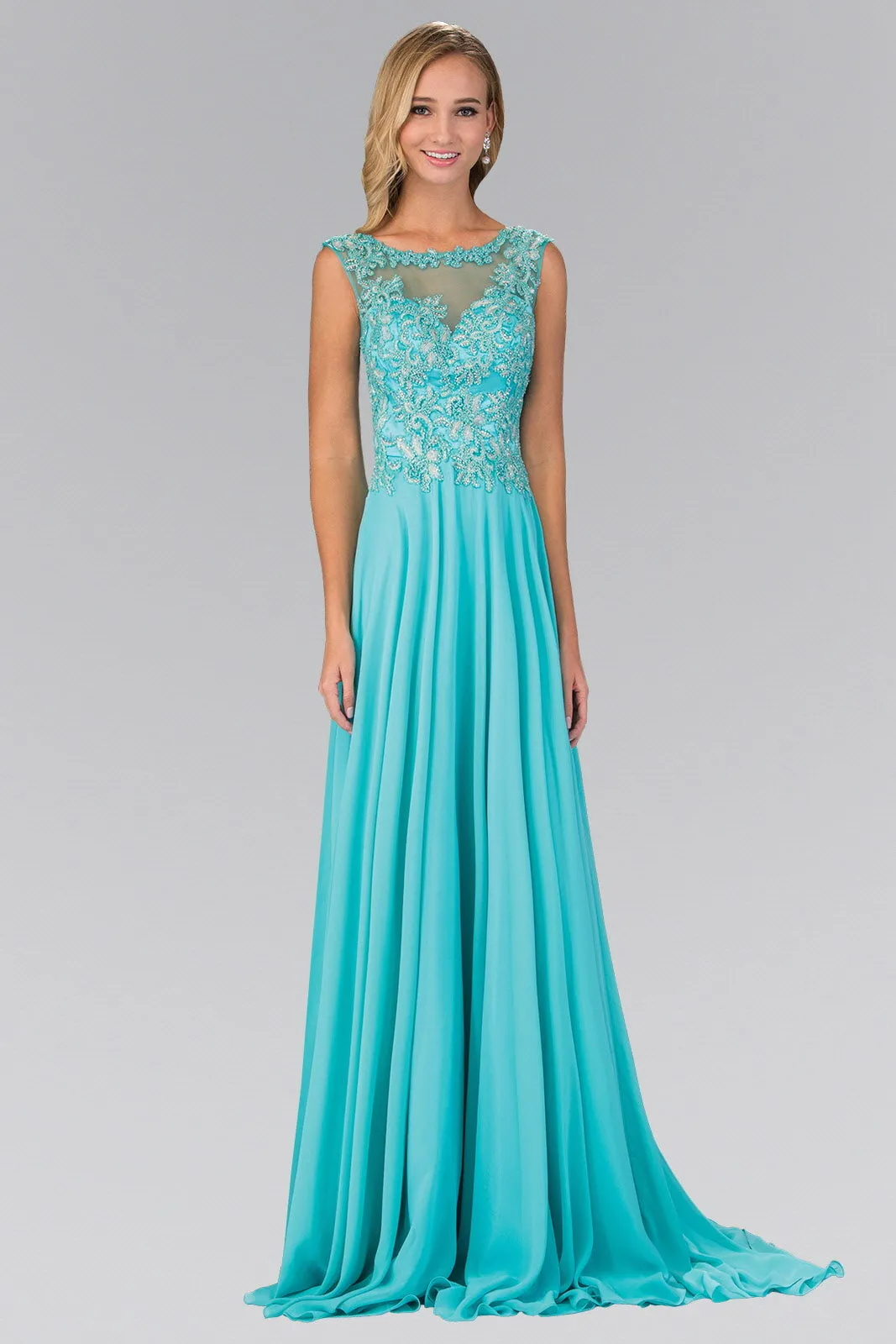 Bead Embellished Chiffon Floor Length Dress GLGL1410