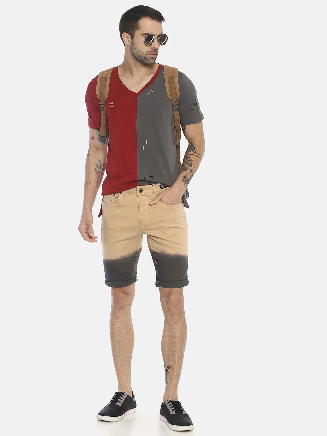 Beige Ombre Denim Shorts