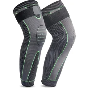 beister 1 Pair Compression Leg Sleeves with Elastic straps for Men & Women, Extra Long Leg Braces Knee Sleeve for Basketball, Football, Knee Pain, Working Out, Joint Pain, Arthritis, Running, ACL Green-updated Medium (1 Pair)