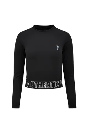 Black Women's L/S Banded Cropped Tee