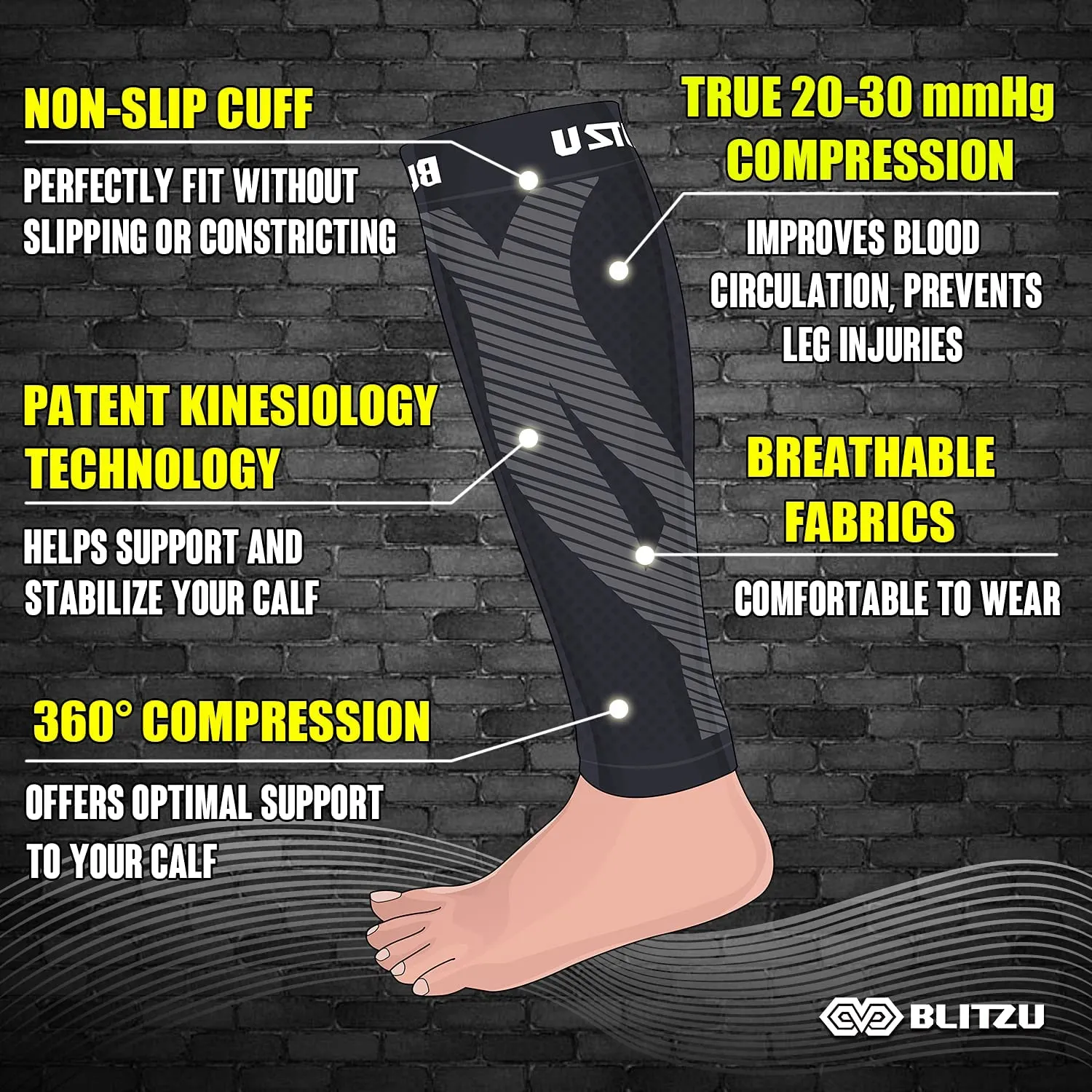 BLITZU 3 Pairs Calf Compression Sleeves for Women and Men Size S-M, One Black, One White, One Grey