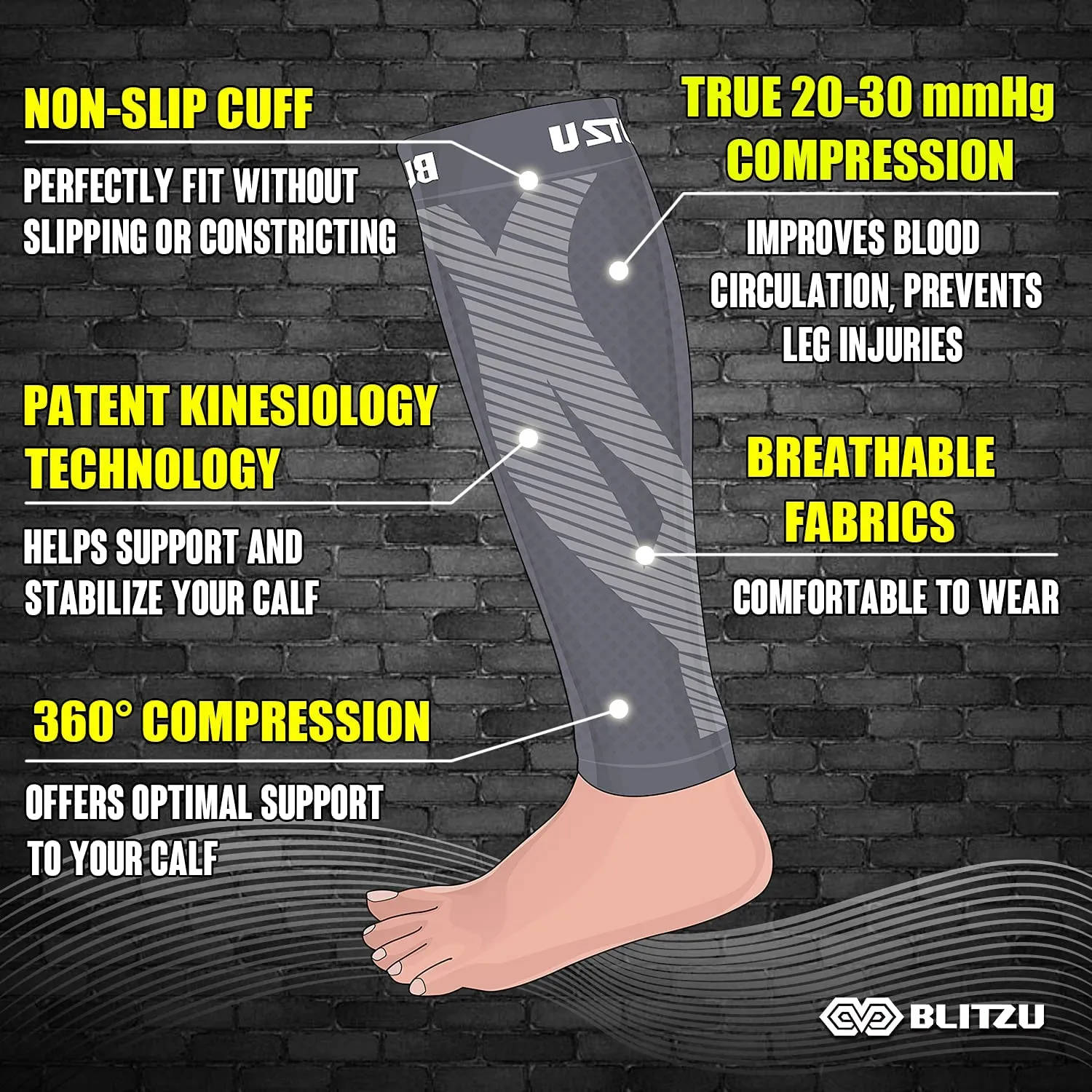 BLITZU 3 Pairs Calf Compression Sleeves for Women and Men Size S-M, One Black, One White, One Grey