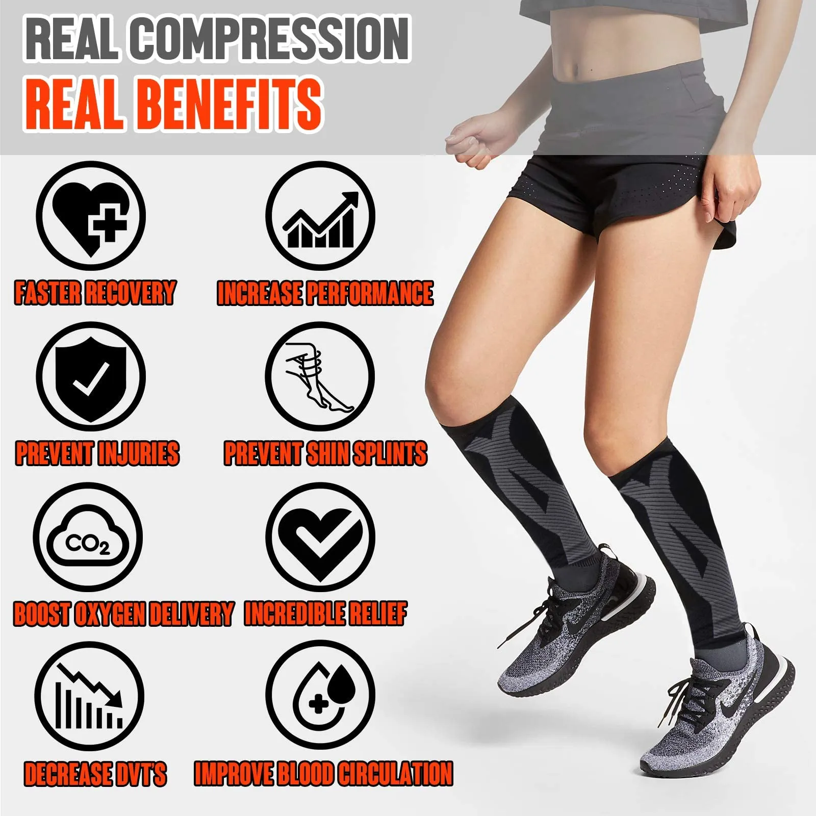 BLITZU 3 Pairs Calf Compression Sleeves for Women and Men Size S-M, One Orange, One Black, One White Calf Sleeve, Leg Compression Sleeve for Calf Pain and Shin Splints. Footless Compression Socks.