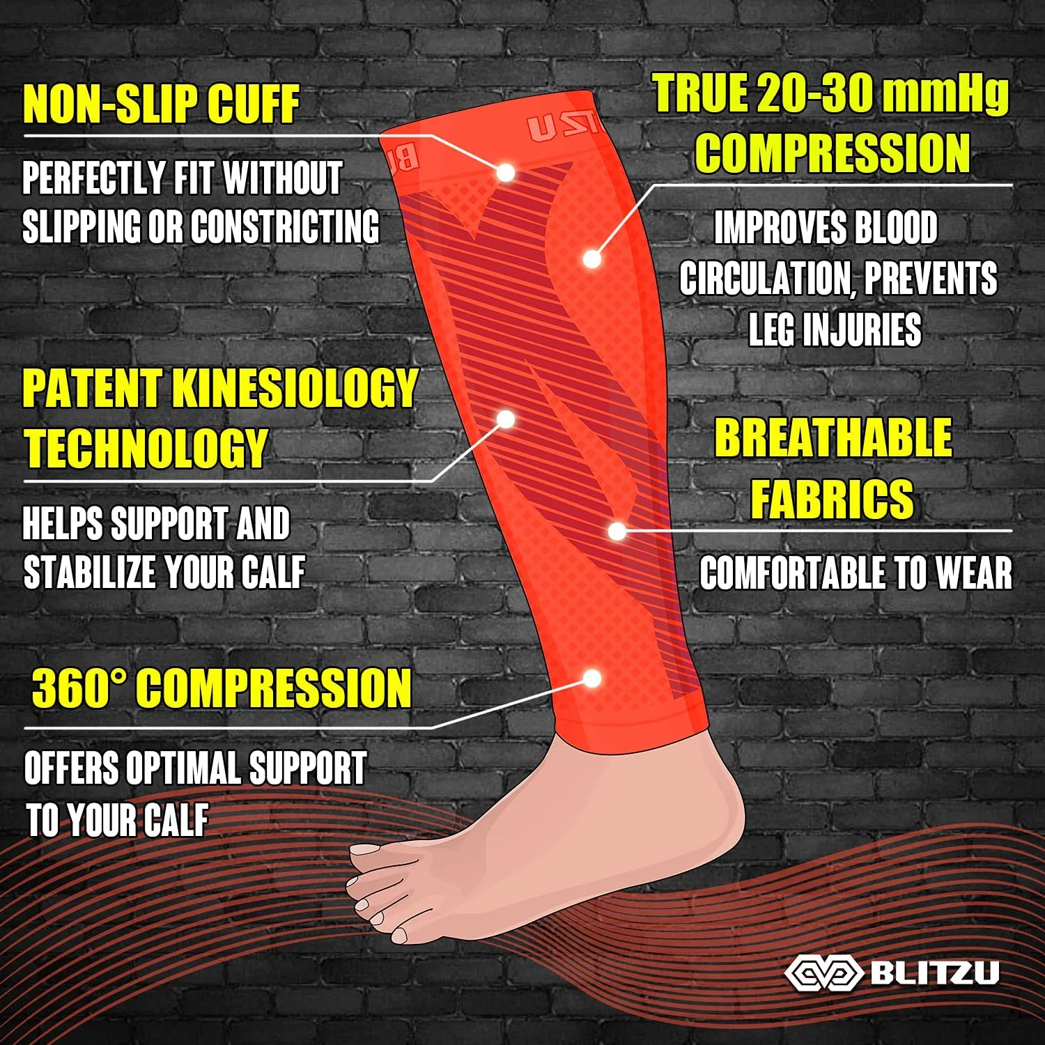BLITZU 3 Pairs Calf Compression Sleeves for Women and Men Size S-M, One Orange, One Black, One White Calf Sleeve, Leg Compression Sleeve for Calf Pain and Shin Splints. Footless Compression Socks.