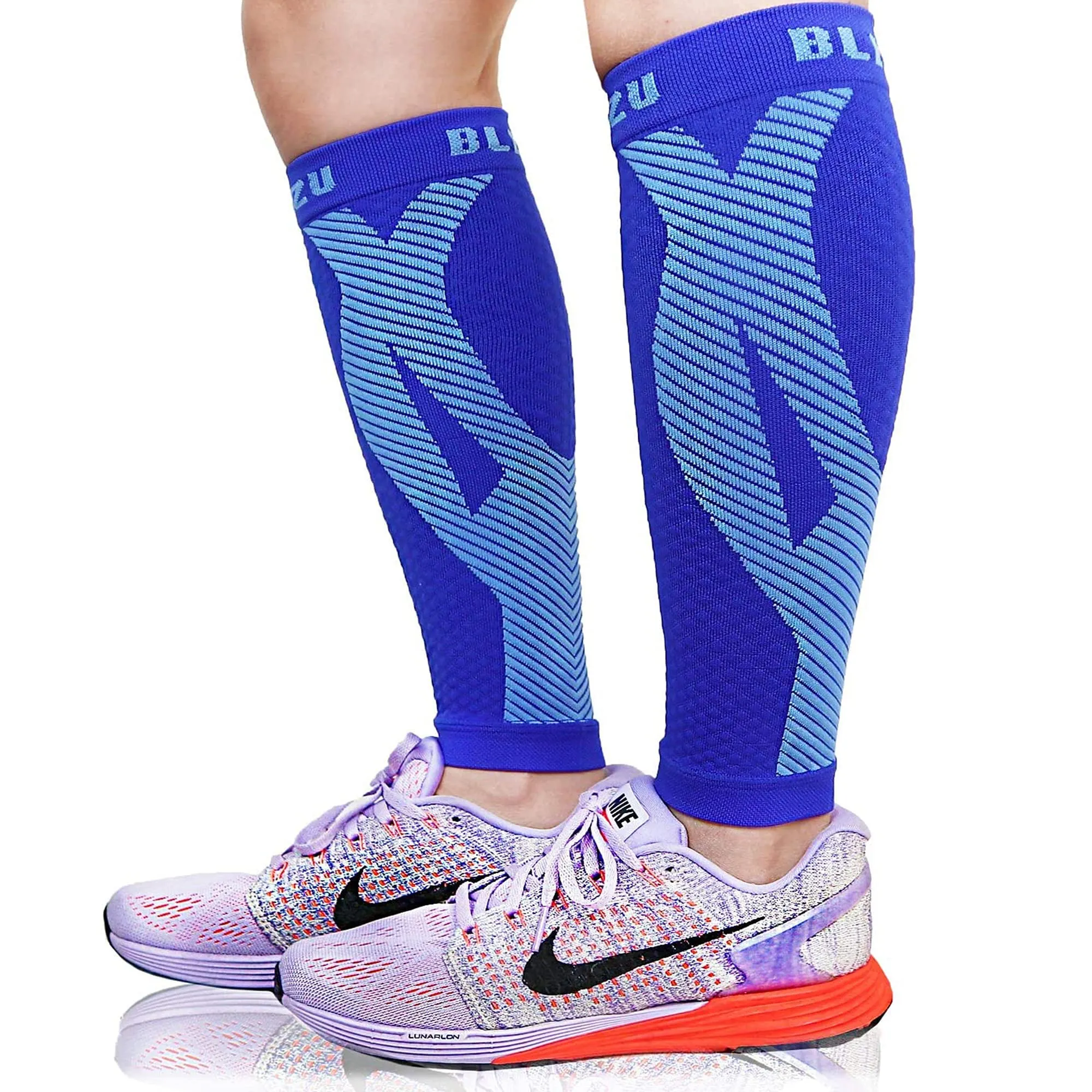 BLITZU 3 Pairs Calf Compression Sleeves for Women and Men Size XXL, One Grey, One Black, One Blue Calf Sleeve, Leg Compression Sleeve for Calf Pain and Shin Splints. Footless Compression Socks.