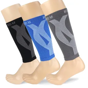BLITZU 3 Pairs Calf Compression Sleeves for Women and Men Size XXL, One Grey, One Black, One Blue Calf Sleeve, Leg Compression Sleeve for Calf Pain and Shin Splints. Footless Compression Socks.