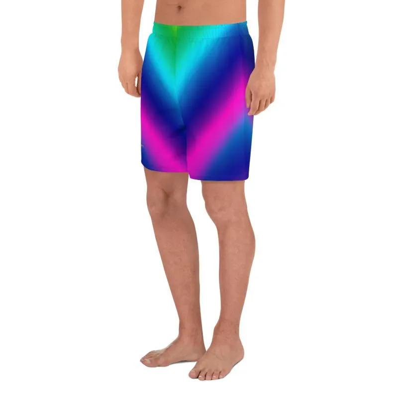 Blue Rainbow Men's Shorts, Purple Futuristic Chevron Ombre Long Shorts- Made in USA/ MX/ EU
