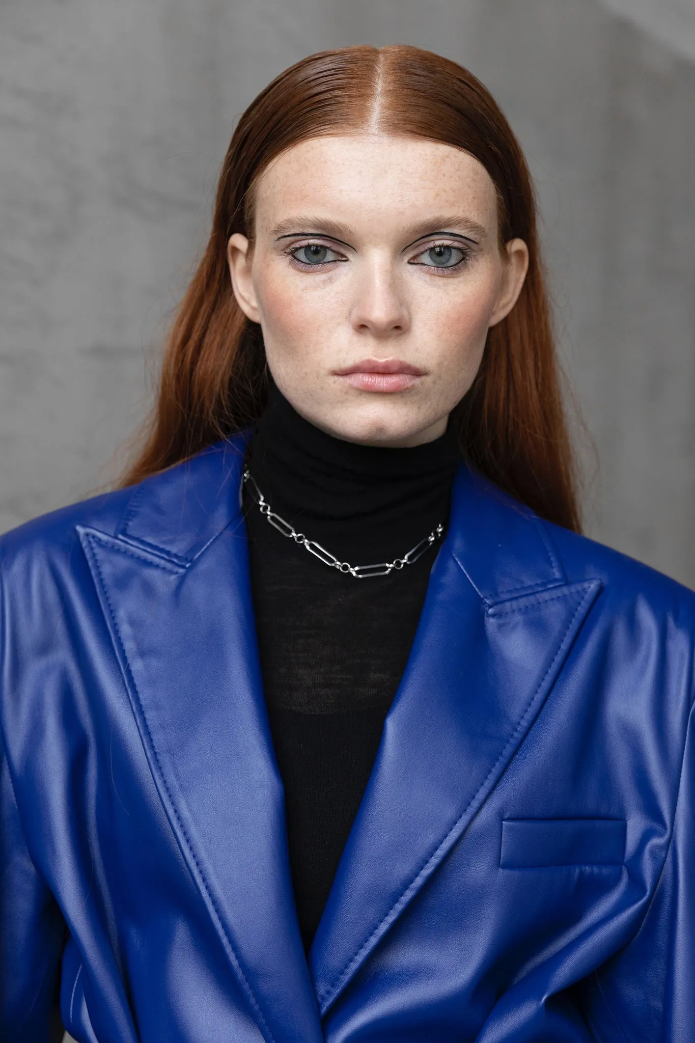 BREAKING HEARTS Oversized Electric Blue Vegan Leather Blazer