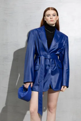 BREAKING HEARTS Oversized Electric Blue Vegan Leather Blazer