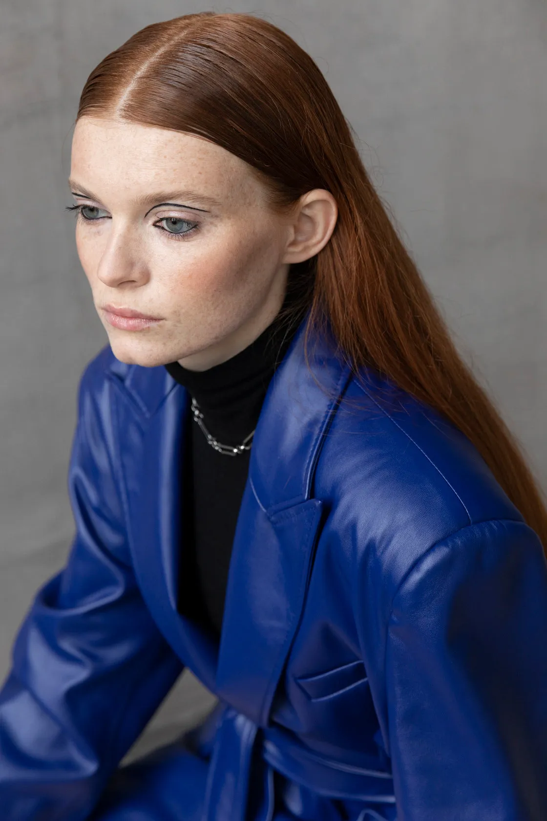BREAKING HEARTS Oversized Electric Blue Vegan Leather Blazer