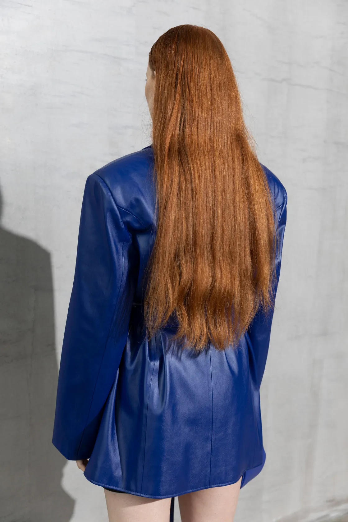 BREAKING HEARTS Oversized Electric Blue Vegan Leather Blazer