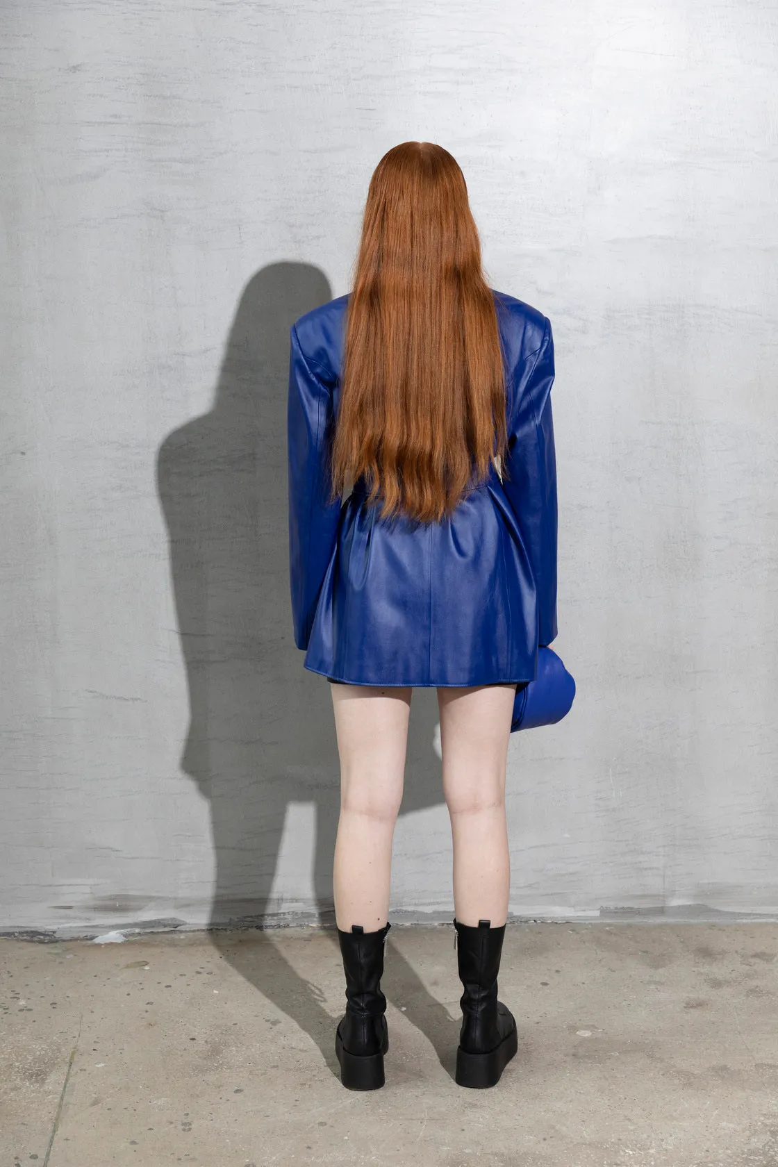 BREAKING HEARTS Oversized Electric Blue Vegan Leather Blazer