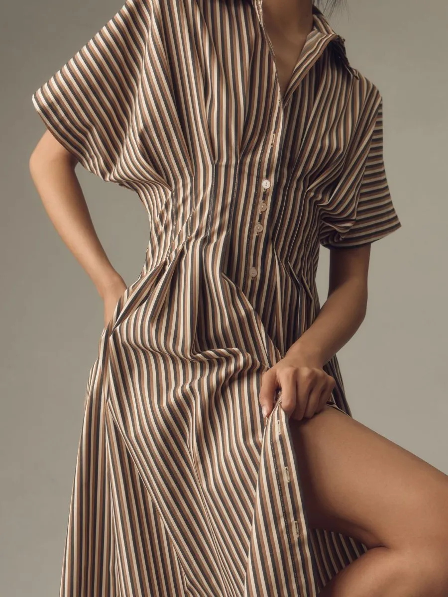 Button-Front Pleated Shirt Dress