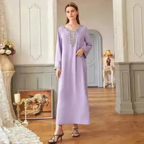 Casual Light Purple Heavy Industry Rhinestone Phnom Penh Robe Middle East Turkey Dress