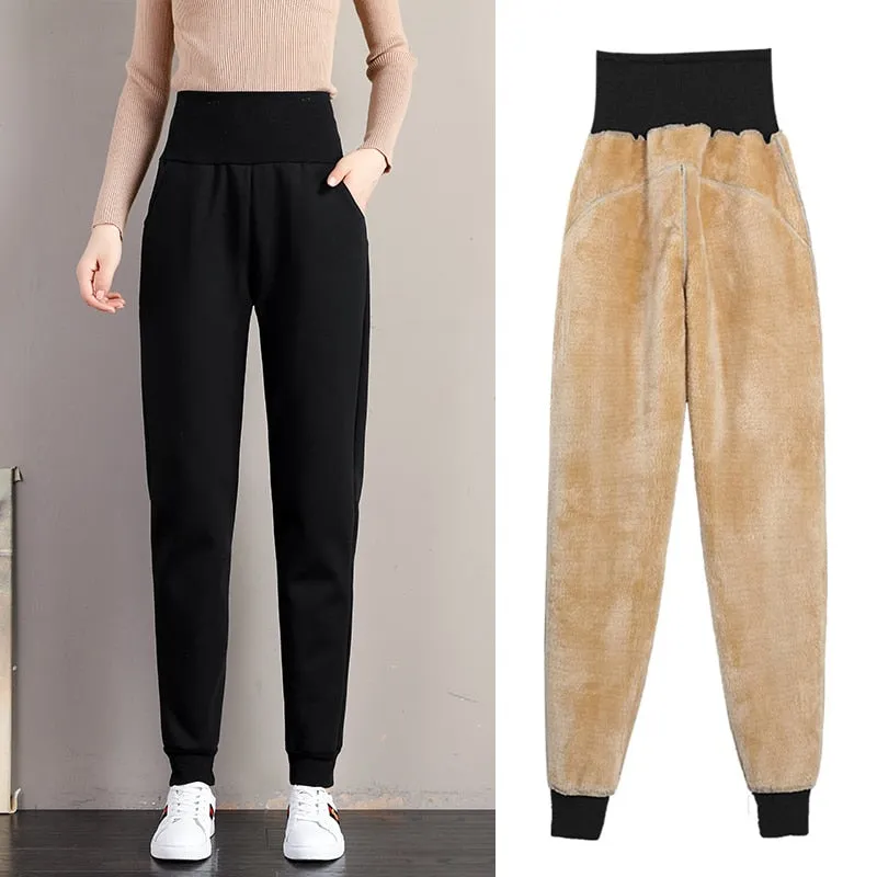 Casual  Loose Sweatpants Thick Warm Winter  Velvet Female Trousers  High Waist  Cashmere Joggers