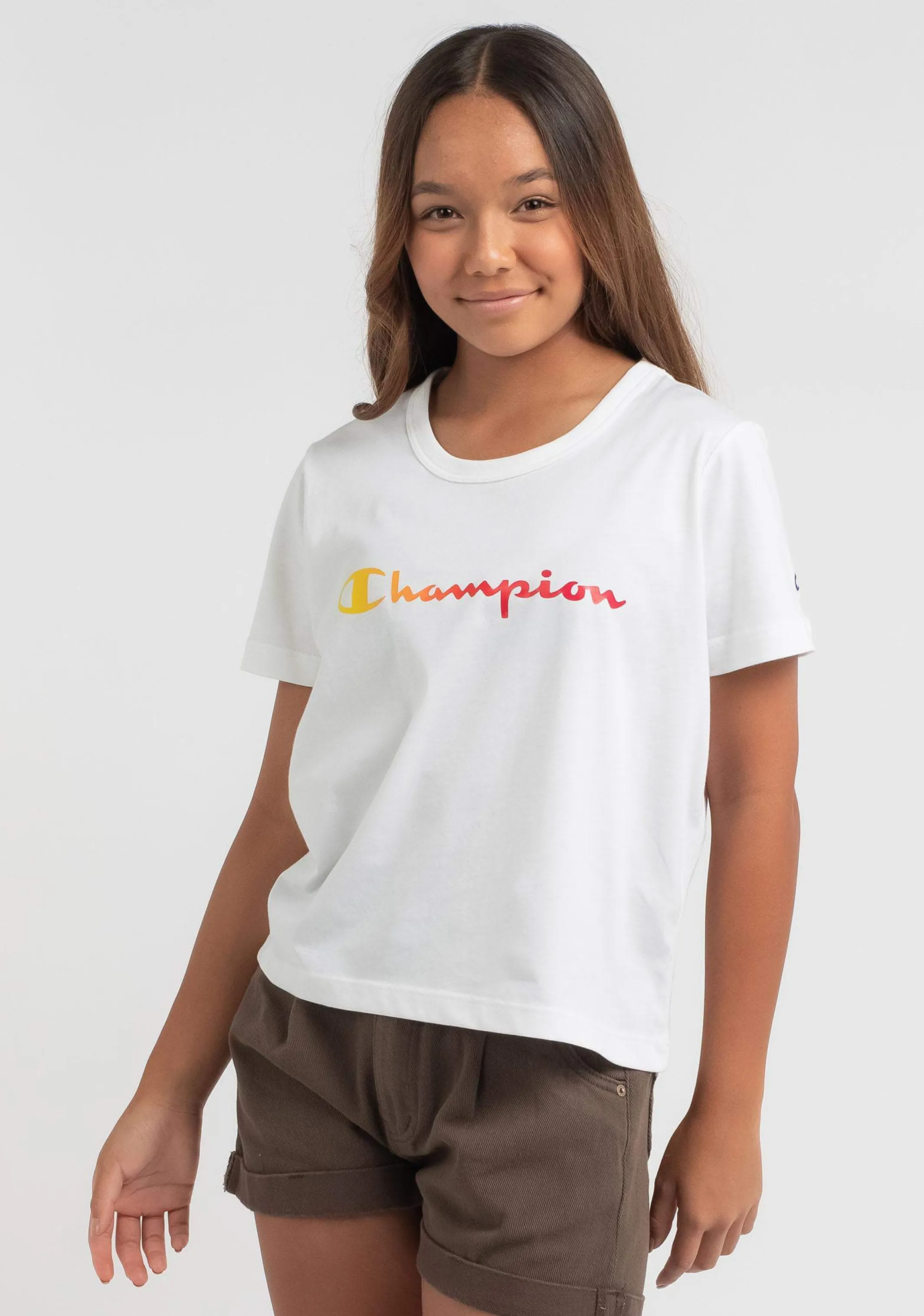 Champion Junior Ombre Script Boxy Tee <BR> KW6YN WIT