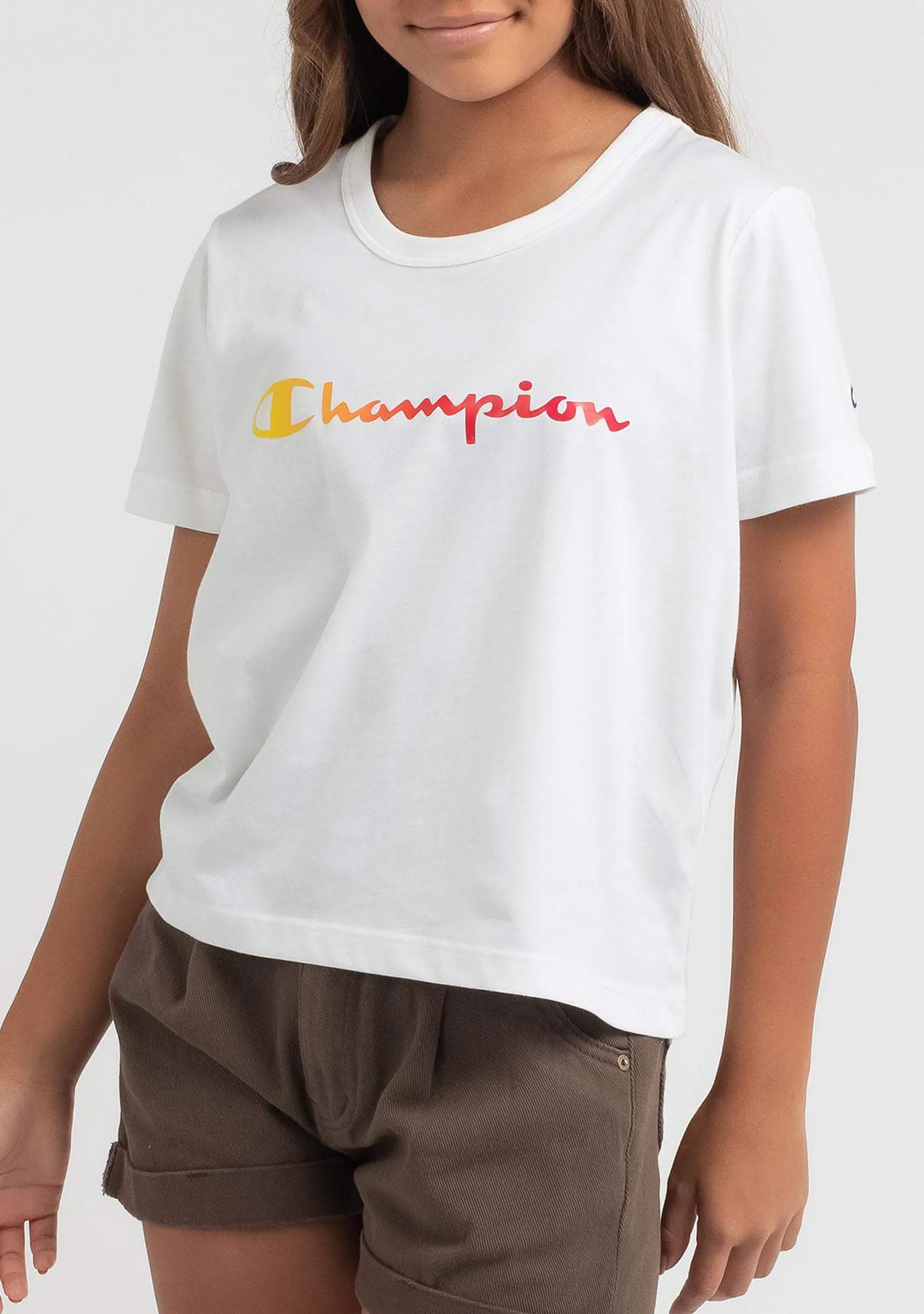 Champion Junior Ombre Script Boxy Tee <BR> KW6YN WIT