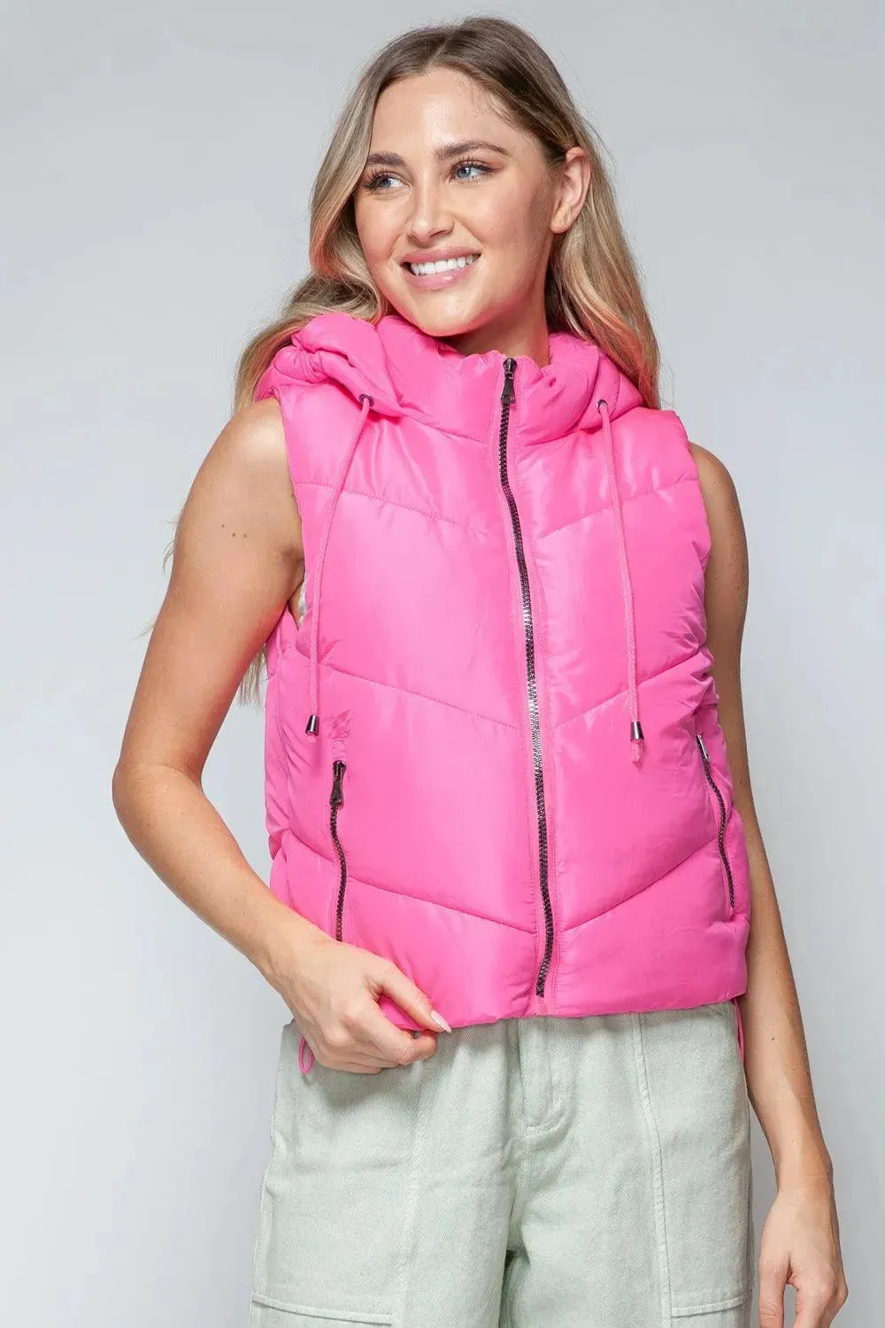 Chic Quilted Hooded Zip Vest
