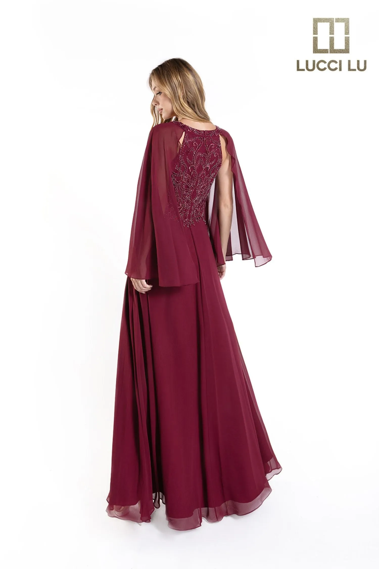 Chiffon Capelet A-line Gown by Lucci Lu 6047W