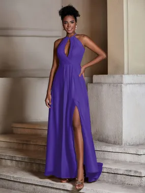 Chiffon Long Halter Dresses with Slit-Regency