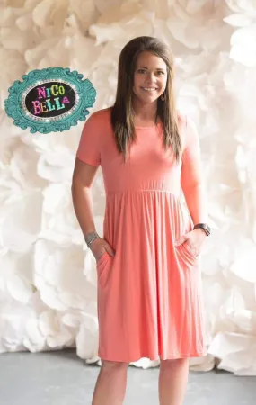 Coral Casual Pocket Dress